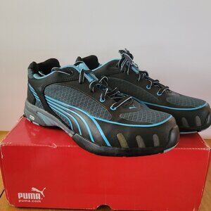 Women's Puma Low Textile Fuse Motion Black Blue Safety Steel Toe Shoes Size 7
